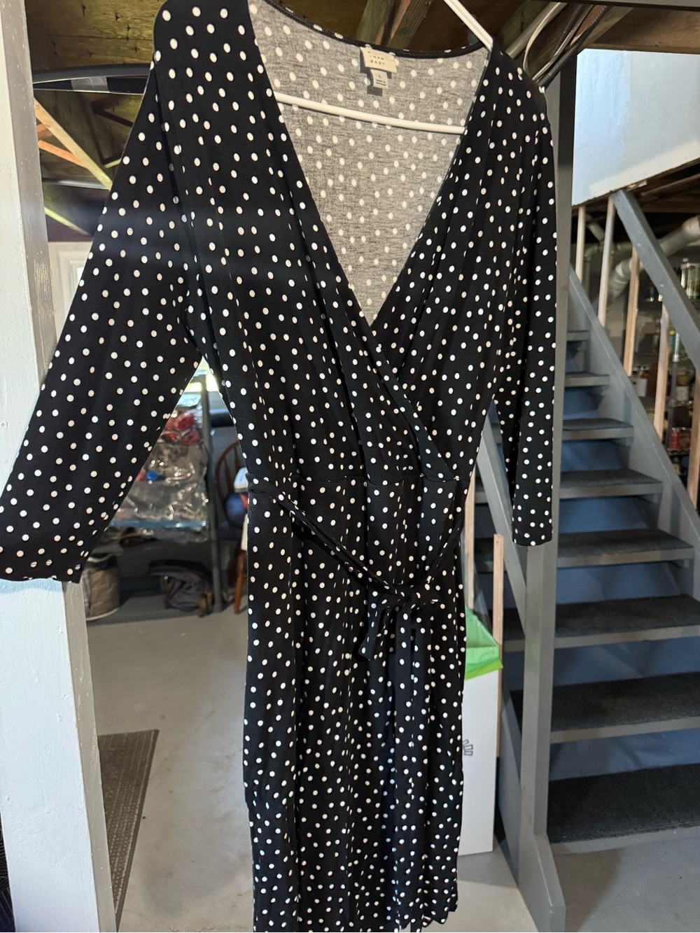 a new day Black and White Polka Dot Wrap Midi Dress